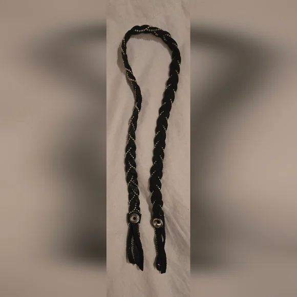 Mexx Vintage Leather & Metal Retro Choker/Bracelet; Black; 15"; Braided; Tassels - Picture 13 of 16